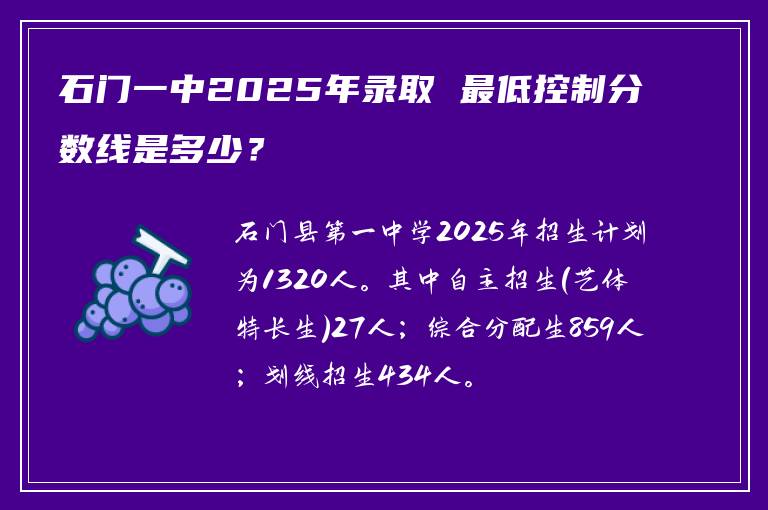 石门一中2025年录取 最低控制分数线是多少？