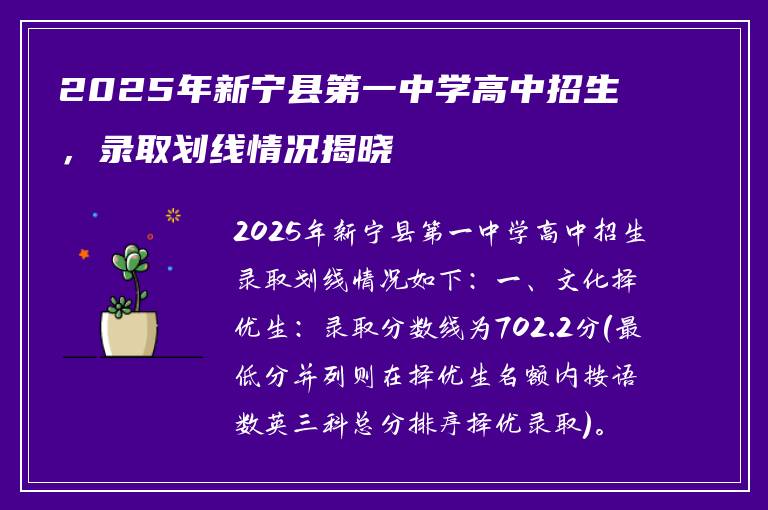 2025年新宁县第一中学高中招生，录取划线情况揭晓