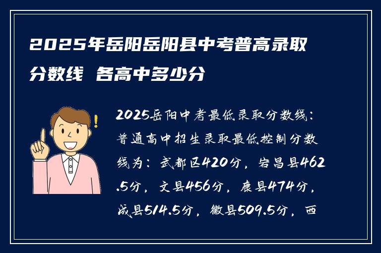 2025年岳阳岳阳县中考普高录取分数线 各高中多少分