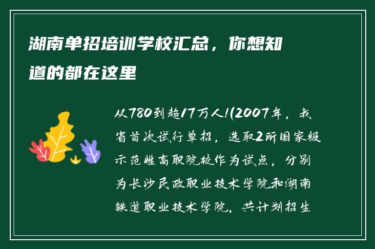 湖南单招培训学校汇总，你想知道的都在这里