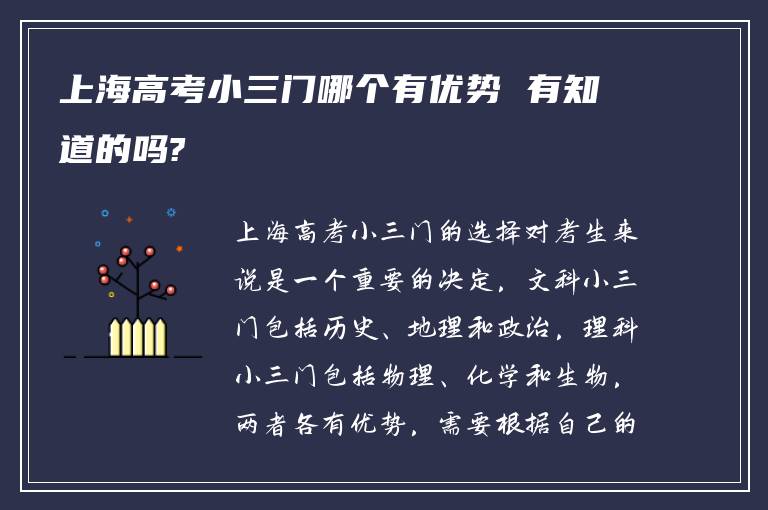 上海高考小三门哪个有优势 有知道的吗?