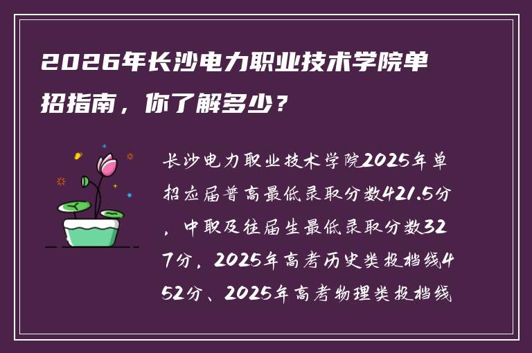 2026年长沙电力职业技术学院单招指南，你了解多少？