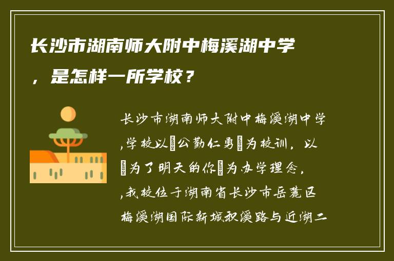 长沙市湖南师大附中梅溪湖中学，是怎样一所学校？
