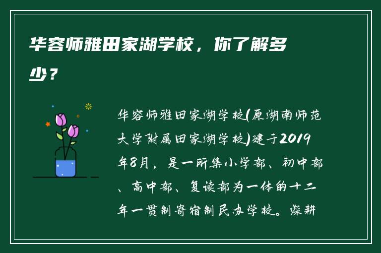 华容师雅田家湖学校，你了解多少？