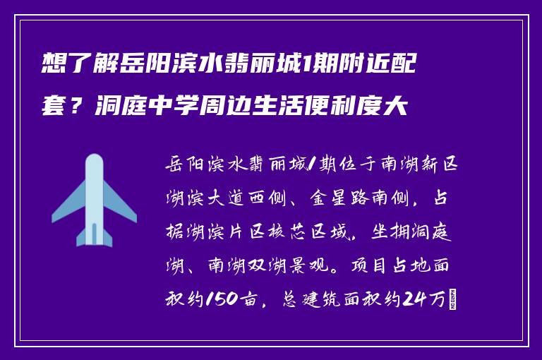 想了解岳阳滨水翡丽城1期附近配套？洞庭中学周边生活便利度大揭秘