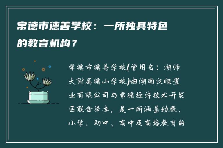 常德市德善学校：一所独具特色的教育机构？