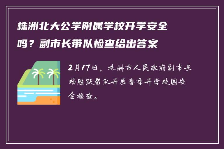 株洲北大公学附属学校开学安全吗？副市长带队检查给出答案