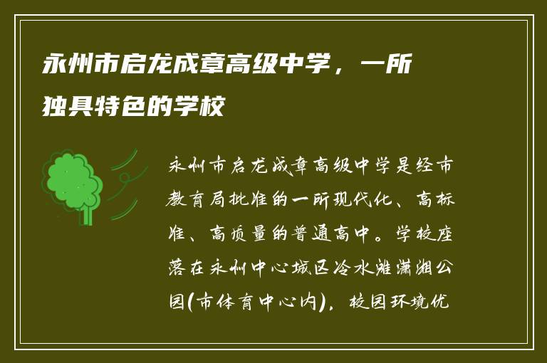 永州市启龙成章高级中学，一所独具特色的学校