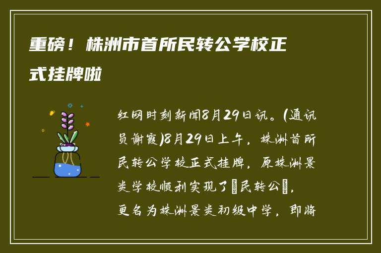 重磅！株洲市首所民转公学校正式挂牌啦
