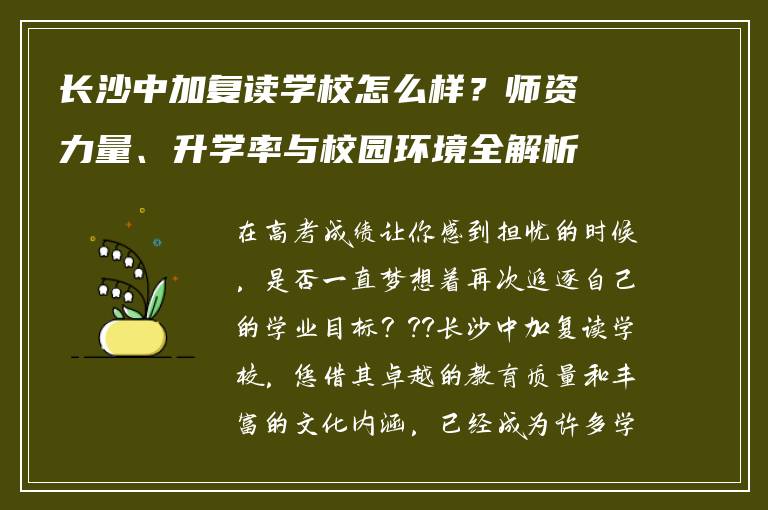 长沙中加复读学校怎么样？师资力量、升学率与校园环境全解析