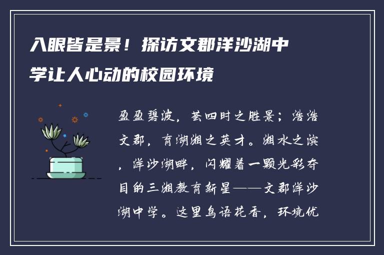 入眼皆是景！探访文郡洋沙湖中学让人心动的校园环境