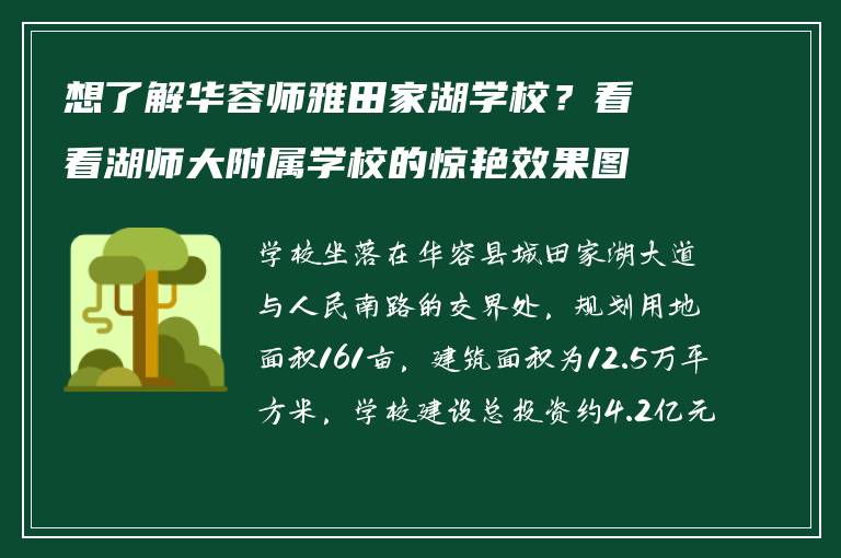 想了解华容师雅田家湖学校？看看湖师大附属学校的惊艳效果图吧