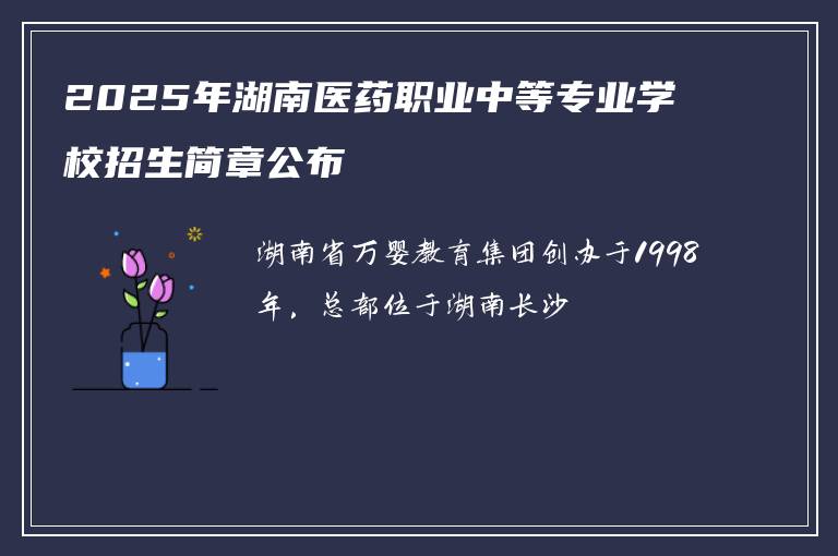 2025年湖南医药职业中等专业学校招生简章公布
