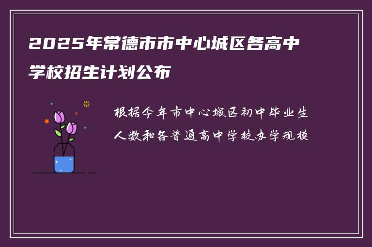 2025年常德市市中心城区各高中学校招生计划公布