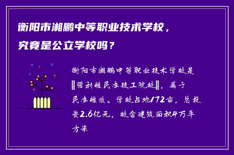 衡阳市湘鹏中等职业技术学校，究竟是公立学校吗？