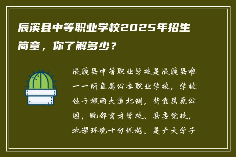 辰溪县中等职业学校2025年招生简章，你了解多少？