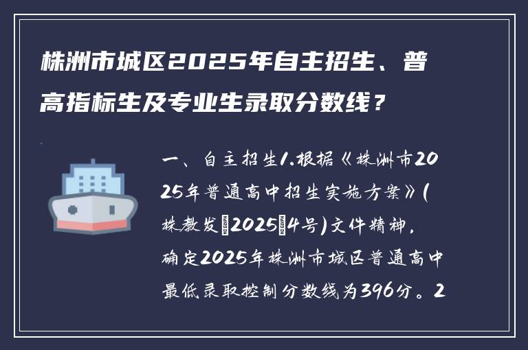 株洲市城区2025年自主招生、普高指标生及专业生录取分数线？