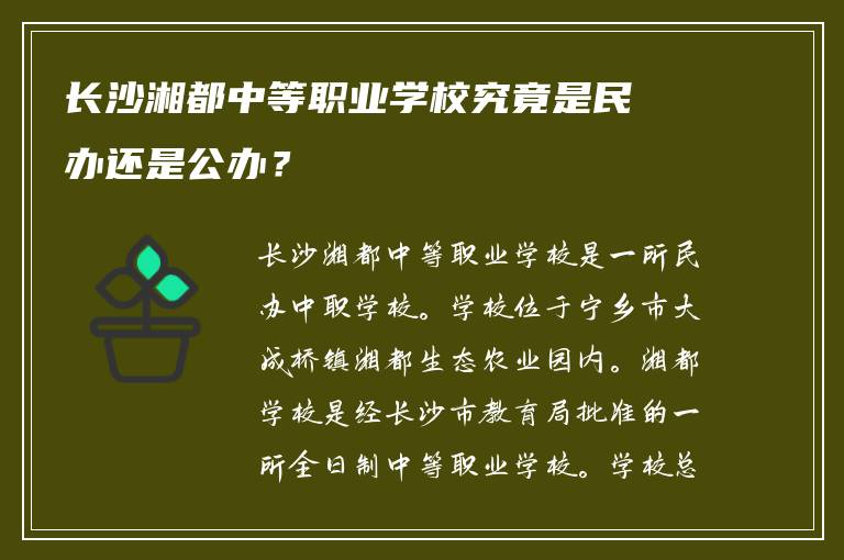 长沙湘都中等职业学校究竟是民办还是公办？