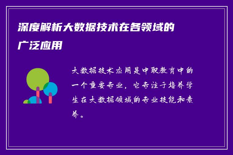 深度解析大数据技术在各领域的广泛应用