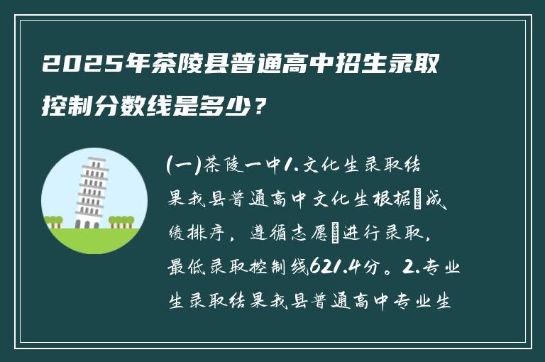 2025年茶陵县普通高中招生录取控制分数线是多少？