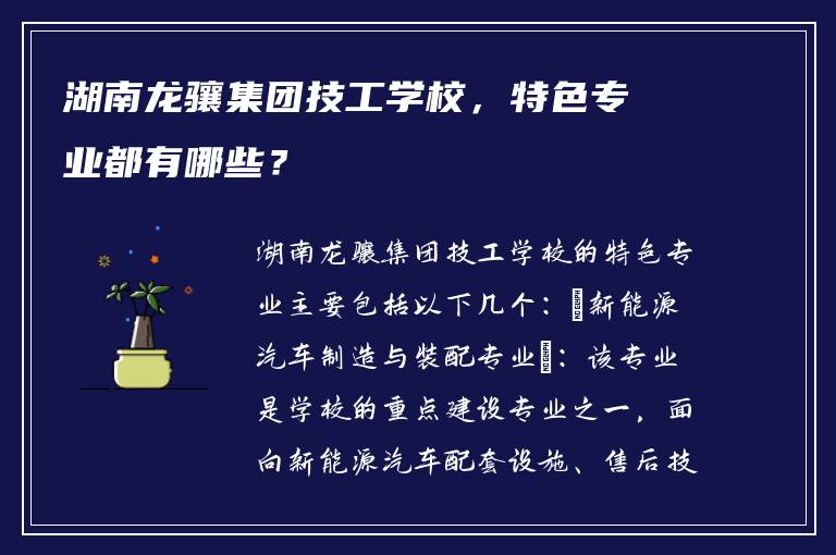 湖南龙骧集团技工学校，特色专业都有哪些？