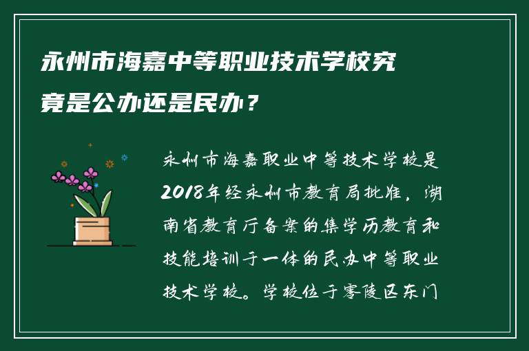 永州市海嘉中等职业技术学校究竟是公办还是民办？