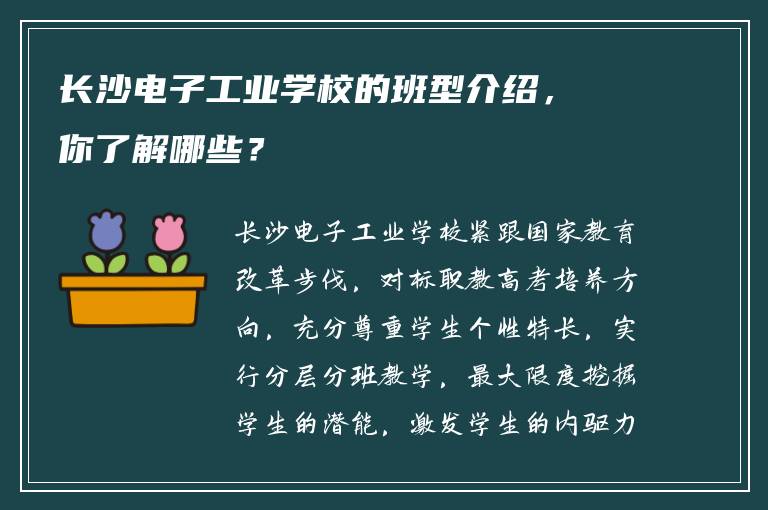 长沙电子工业学校的班型介绍，你了解哪些？