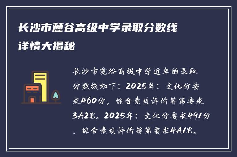 长沙市麓谷高级中学录取分数线详情大揭秘