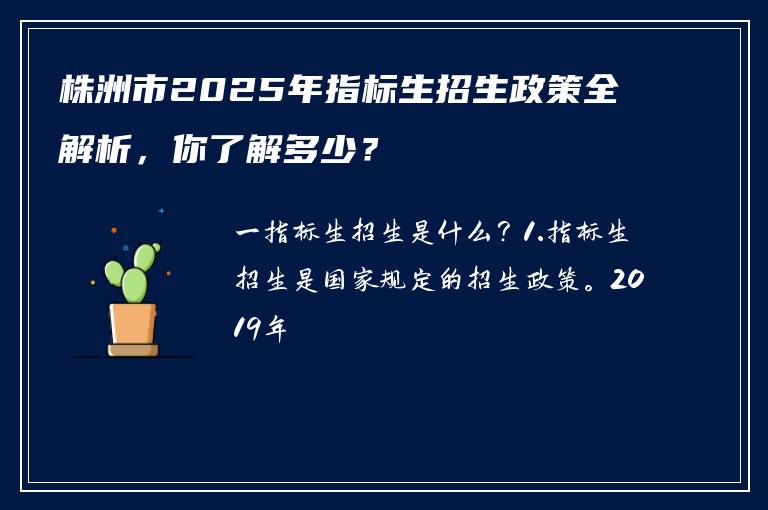 株洲市2025年指标生招生政策全解析，你了解多少？